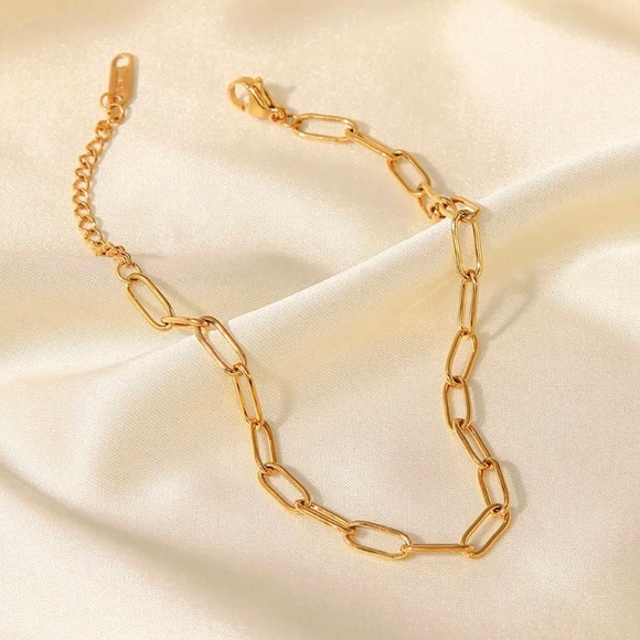 New 18K Gold Stainless Steel Paperclip Anklet - Picture 2 of 5
